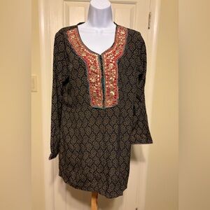 BIBA Black and Gold Tunic Kurta Red/Gold/Burgundy/Green Accents, Size: L = 36